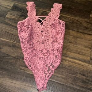 Windsor lace plunge bodysuit with button closure